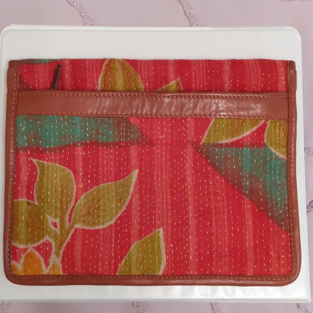 Kantha Envelope Bag Floral Quilted Clutch Magnetic Snaps Hand-stitched